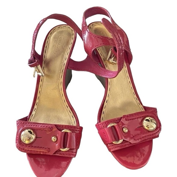 EUC Coach Women's Bezle Button Ankle
Strap Wedge Sandals - Picture 1 of 4